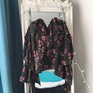 Green & pink floral open back off the shoulder top